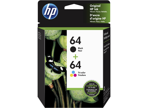 HP 64 Tri-color/Black Ink Crtg Cmbo 2-Pk