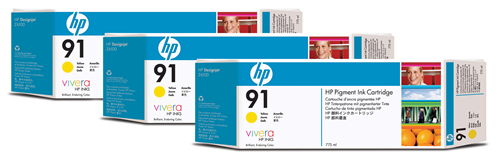 HP 91 Yellow 3 Pack Ink Cartridge